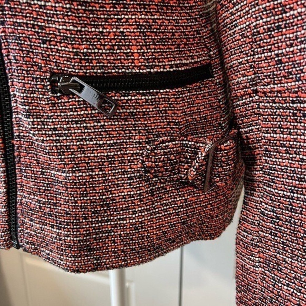 NWT Iconic Trend Asymmetric Zip Jacket Women 12 Black Neon Orange Tweed Moto - Picture 5 of 14